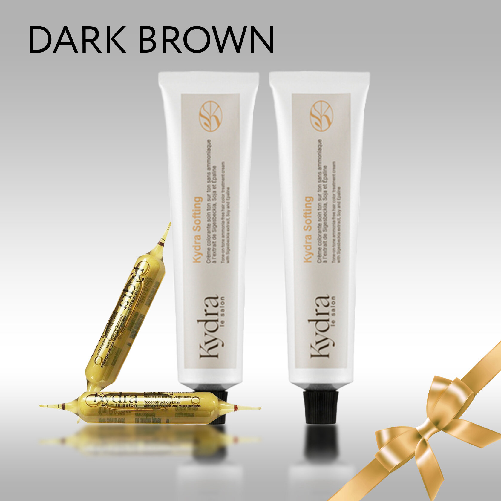 Набор KYDRASOFTING: Dark Brown 2шт по 60мл, Эликсир-уход с растительными белками 2 ампулы по 10мл, Подарок