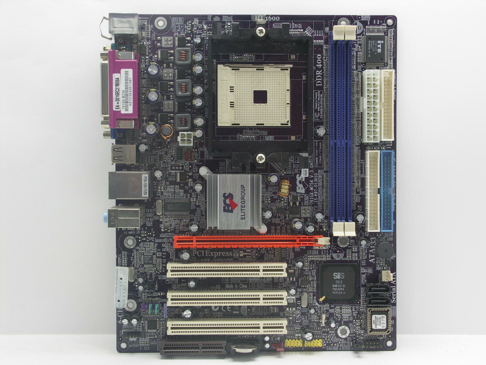 Материнская плата S-754 EliteGroup SiS761/PCI-E/SATA/DDR/LAN/mATX