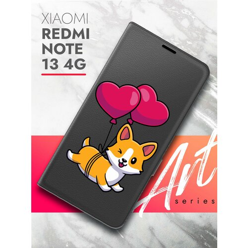 Чехол на Xiaomi Redmi Note 13 4G (Ксиоми Редми Ноте 13 4г) черный книжка экокожа подставка магнит Book case, Brozo (принт) Корги Шарики чехол на xiaomi redmi note 13 4g ксиоми редми ноте 13 4г черный книжка экокожа подставка магнит book case brozo принт тигр цветной