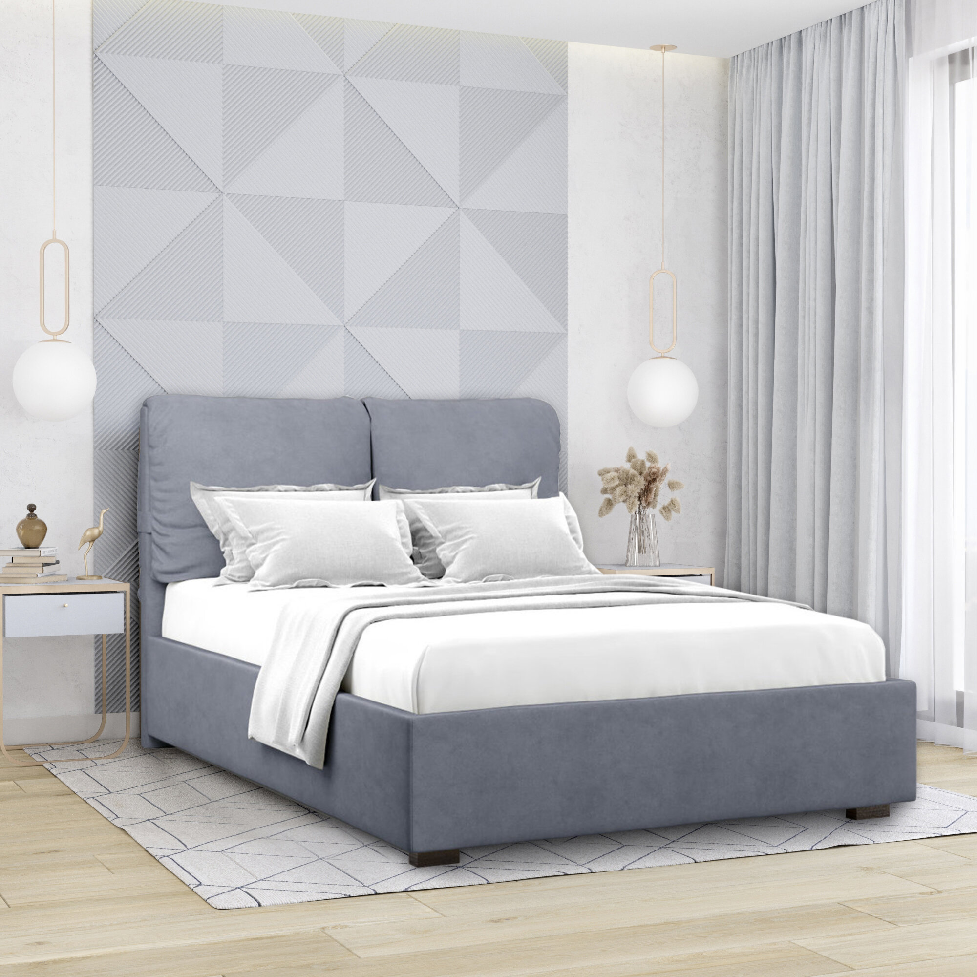 фото Кровать с подъемным механизмом и ящиком Trazimeno 160х200 Серый