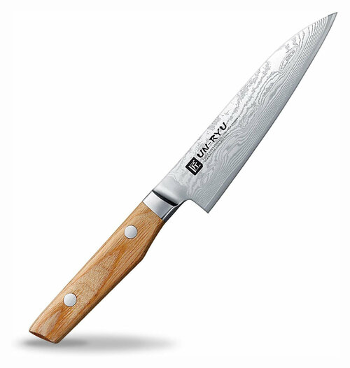 Нож кухонный универсальный 120 мм, сталь VG-10 33 слоя, рукоять pakka wood - SHIMOMURA
