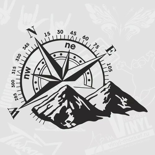 Наклейка Компас. Горы, белый, 30 х 22 см