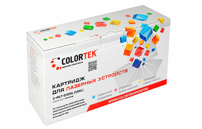 Картридж Colortek CT-MLTD105L, черный, 2500 страниц, совместимый для Samsung ML-1910/1915/2525/2525W/2580N SCX-4600/4623F/4623GN SF650