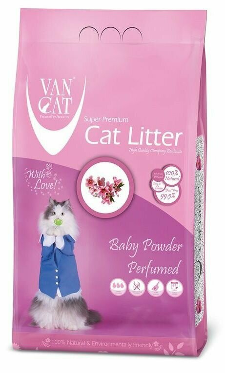 фото Комкующийся наполнитель Van Cat без пыли с ароматом детской присыпки, пакет, 10 кг
