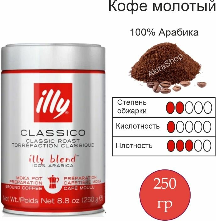 Кофе молотый средняя обжарка, illy Moka , 250 гр.