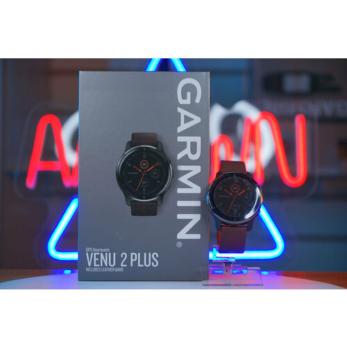 Garmin Venu 2 Plus - Безель из сланцевой нержавеющей стали с черным корпусом и кожаным ремешком 5731800₽
