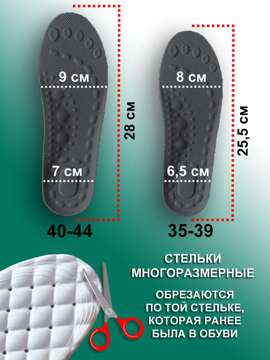 ToTop/ Стельки анатомические мягкие для любой обуви и спортивных кроссовок (от усталости и боли в ногах, при стоячей работе, пяточных шпорах, варикозе), женские, мужские. Цвет: черный, белый. Размер: 40,41,42,43,44