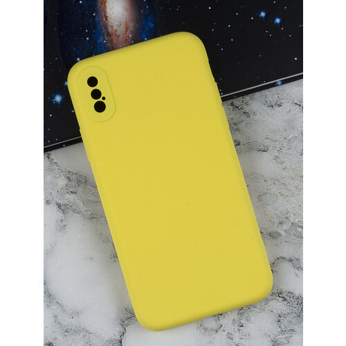 Чехол силиконовый на телефон Apple iPhone XS MAX противоударный с защитой камеры, бампер для смартфона Айфон ХС макс с микрофиброй внутри, матовый желтый