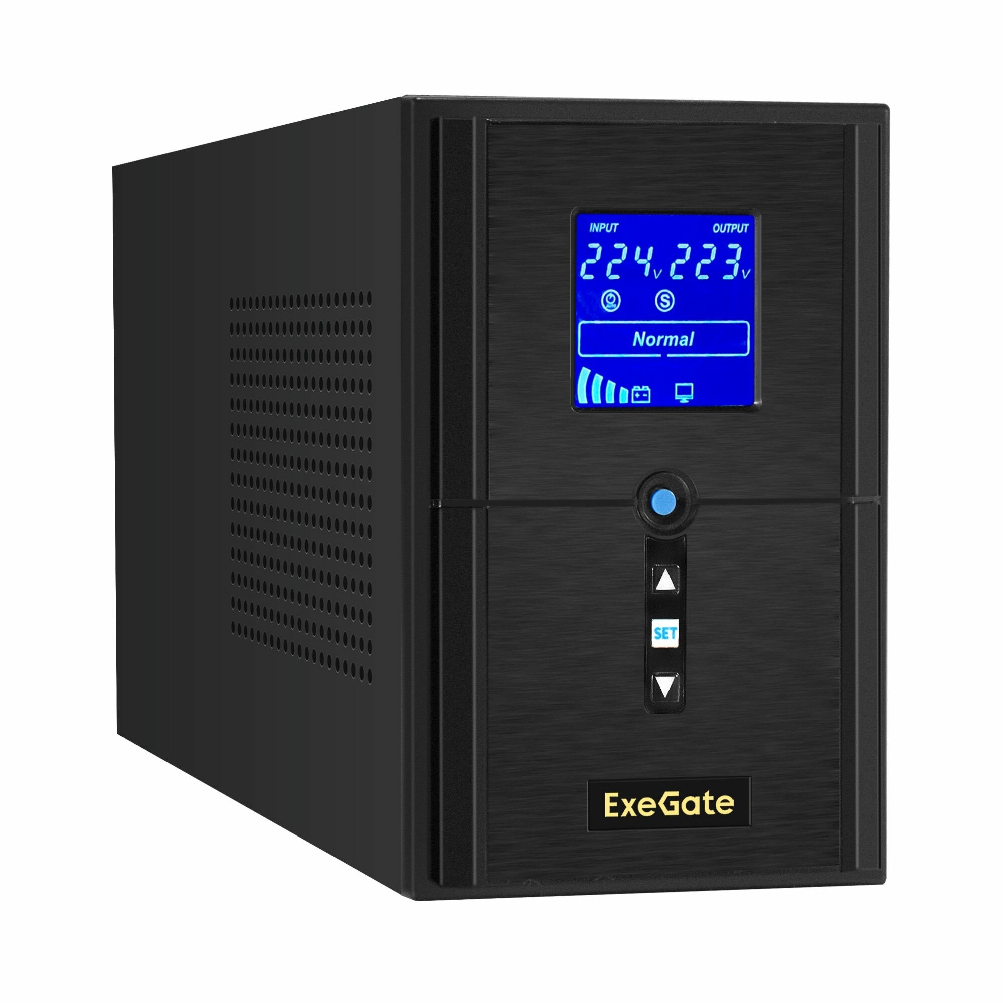 ИБП (инвертор, синус, для котла) ExeGate SineTower SZ-1500. LCD. AVR.2SH.1C13. USB <1500VA/1200W, чистая синусоида, LCD дисплей, AVR, 2*Schuko+1*C13, USB, линейно-интерактивный, внешняя батарея 24В до 200Ач, Black> EX295988RUS