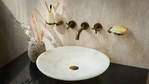 Белая раковина для ванной Sheerdecor Flo 015428113 из натурального камня оникса