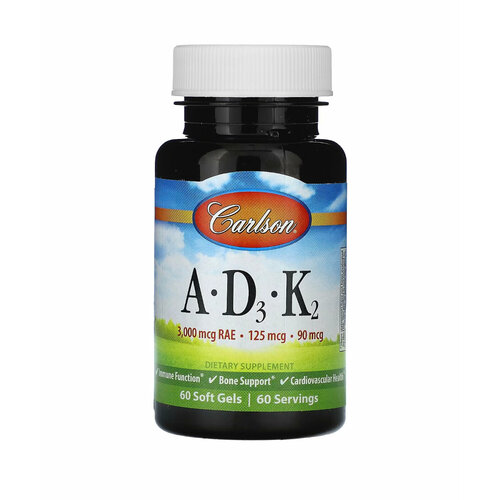 Carlson, Витамины А-D3-K2, 60 мягких таблеток