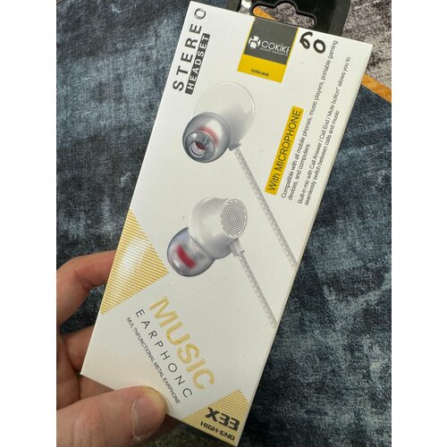 Проводные наушники капельки с микрофоном Cokike X33 95 Дцб 130см 16 Ом разъем 35мм для старых телефонов магнитолы радио MP3-плеера VR-оч 588₽