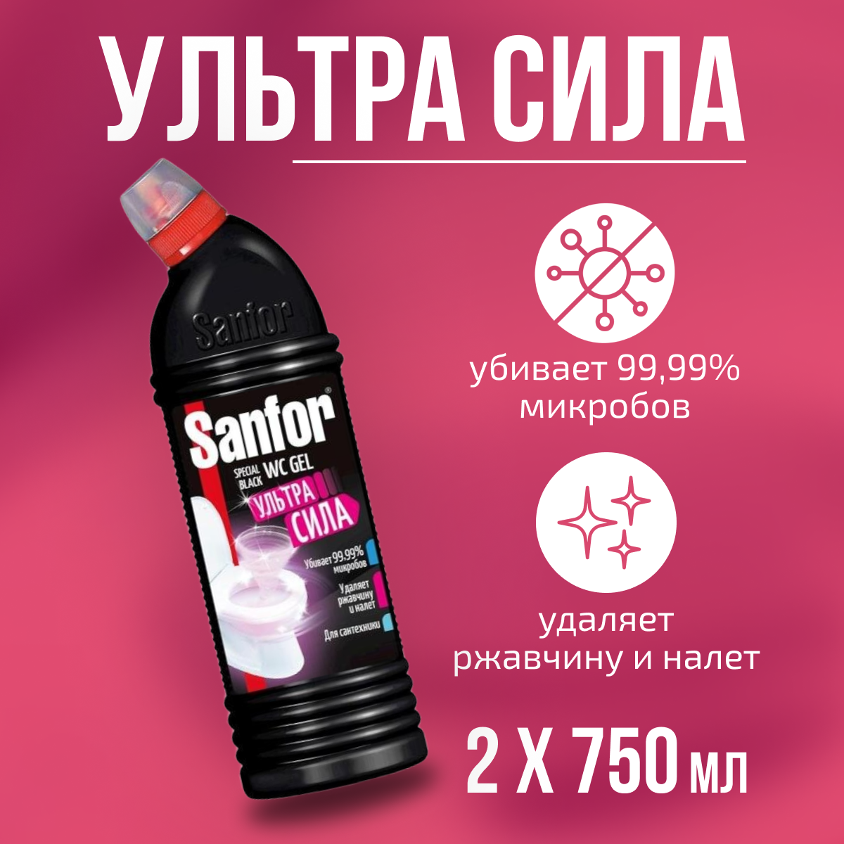 Sanfor WC гель чист для туалета SPECIAL BLACK 750 мл 2 шт