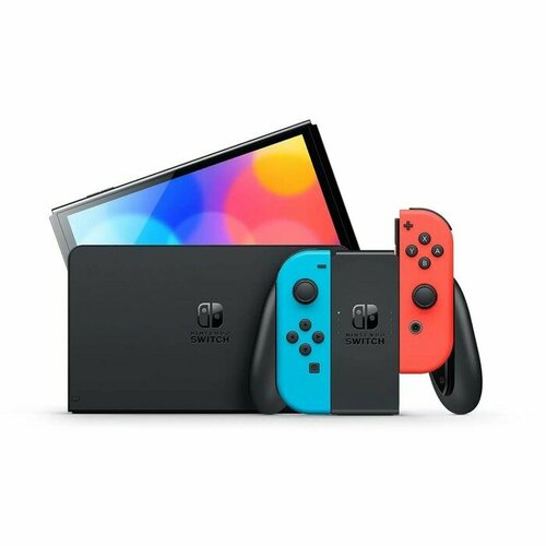 switch oled wireless gamepad ns joy con bluetooth controller with colorful lights game handle for nintendo switch accessories Игровая приставка Nintendo Switch, 64 Гб, OLED, 2 контроллера Joy-Con, красно-синяя