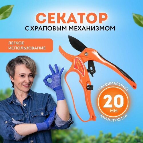 Секатор садовый профессиональный с храповым механизмом/ Сучкорез секатор садовый c храповым механизмом металлический