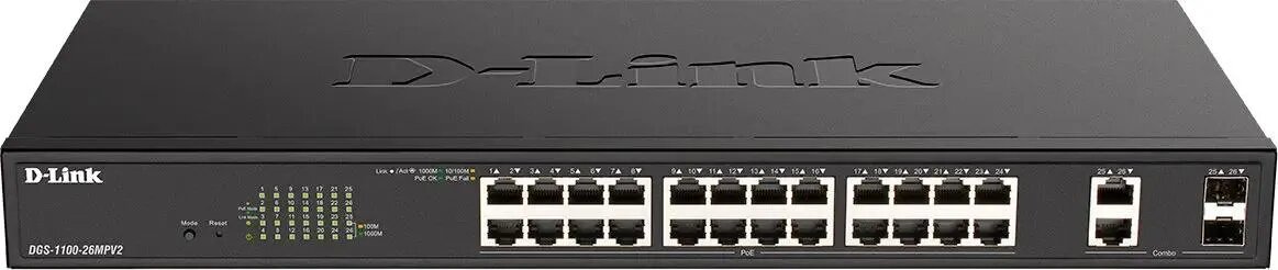 Коммутатор D-Link DGS-1100-26MPV2/A3A 24х10/100/1000Base-T/2xSFP black