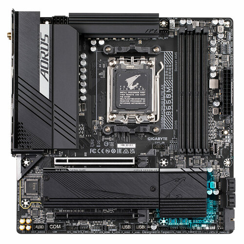 Материнская плата Gigabyte B650M AORUS ELITE AX SocketAM5 AMD B650 mATX4DDR52M22PCI-E16 HDMI DP Wi-Fi BT PC8000 2866700₽
