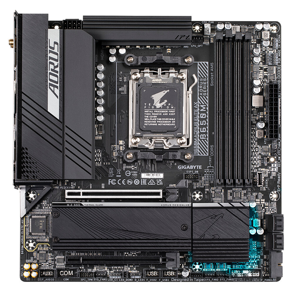 Материнская плата Gigabyte B650M AORUS ELITE AX (SocketAM5 AMD B650 mATX4DDR52M.22PCI-E16 HDMI DP Wi-Fi BT PC8000)