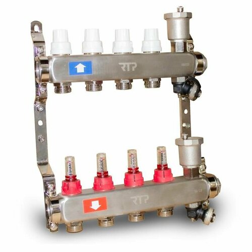 коллекторная группа с расходомерами 1х3 4 на 3 выхода сталь altstream Группа коллекторная с расходомерами (евроконус 3/4дюйм) нерж. сталь SUS 304 1дюйм х4 выхода RTP 42496