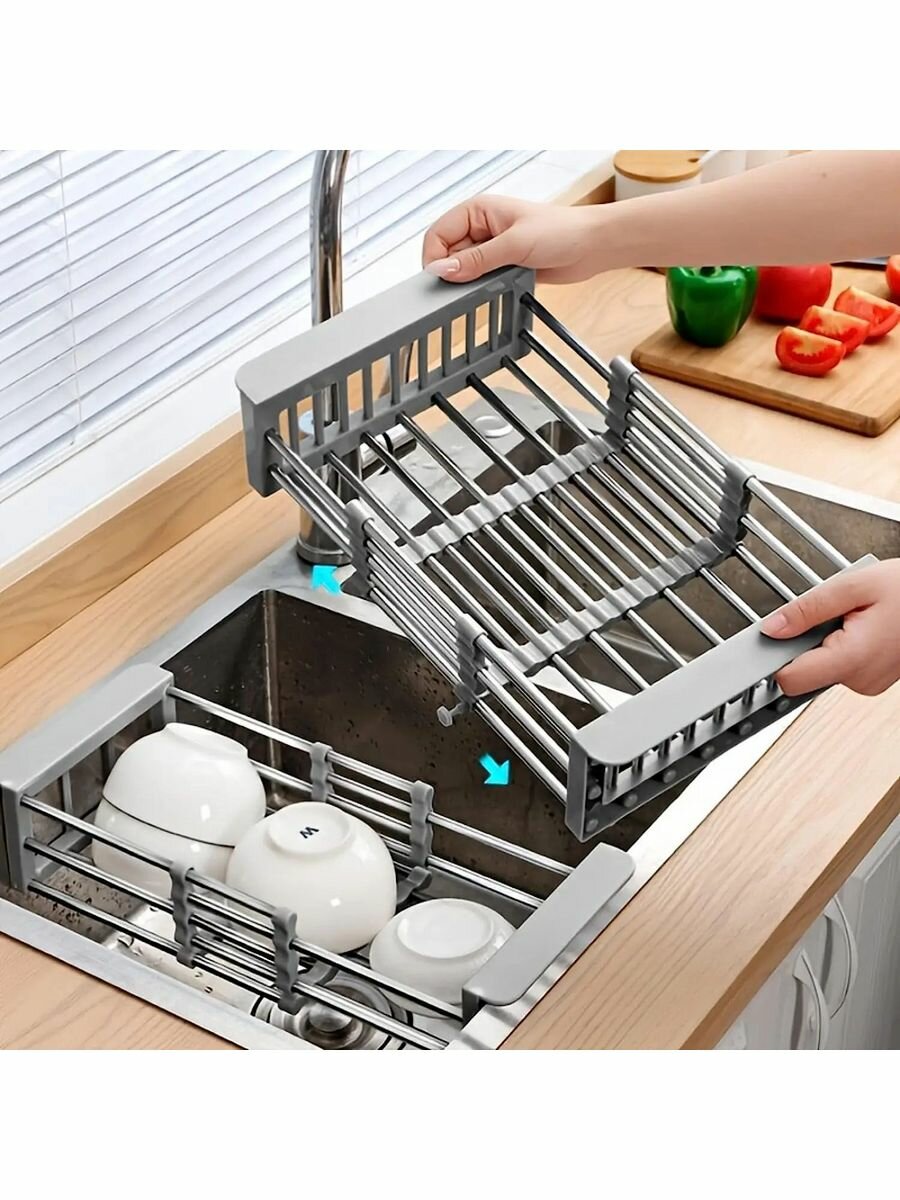фото Сушилка раздвижная для посуды в раковину на кухню коландер