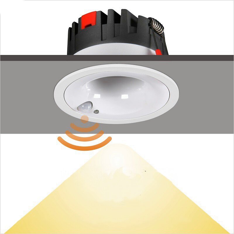 Встраиваемый светильник с датчиком движения COB spotlight потолочный 3000K (Теплый свет) 12W / Белый