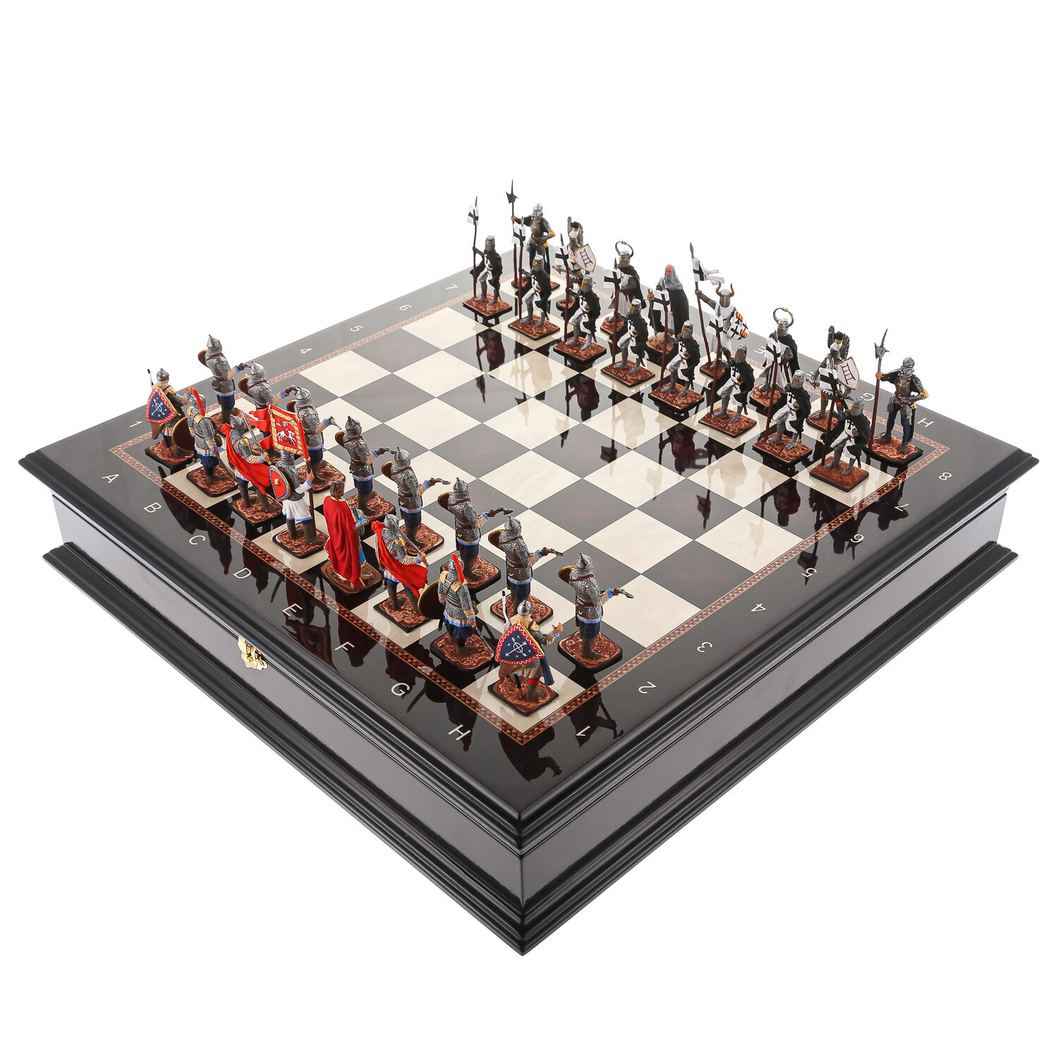 Шахматный ларец с оловянными фигурами "Ледовое Побоище" 48х48см