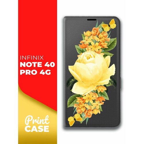 Чехол на Infinix Note 40 Pro 4G (Инфиникс Ноте 40 Про 4г) черный книжка эко-кожа отделение для карт магнит Book case, Miuko (принт) Желтые Розы чехол на infinix note 40 pro 4g инфиникс ноте 40 про 4г черный книжка эко кожа отделение для карт магнит book case miuko принт мишка гитара