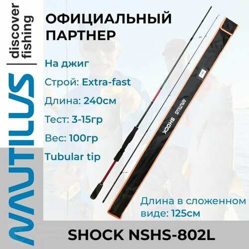 спиннинг nautilus shock nshs 802ml 240см 5 25гр Спиннинг Nautilus Shock NSHS-802L 240см 3-15гр
