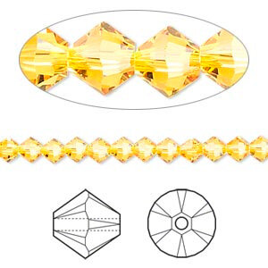 Бусина Swarovski, 4мм, Биконус (#5328), золотисто-желтый (цвет 292), 10 шт.