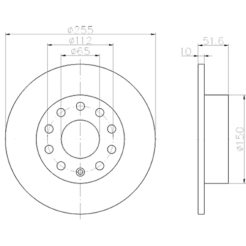 HELLA 8DD355109-601 (1K0615601AB / 1K0615601K / 5C0615601) тормозной диск с покрытием, задняя ось (Комплект 2 штуки)