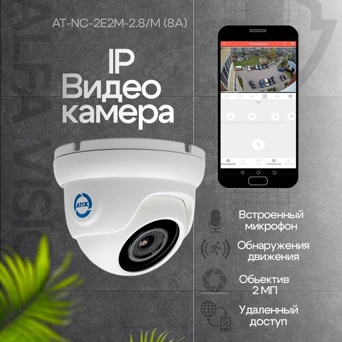 IP камера видеонаблюдения AT-NC-2E2M-28M 8A 2Мп купольная металл встроенный микрофон обнаружение движения слот для карты памяти 398100₽