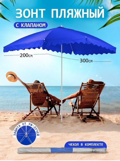 Пляжный зонт 2х3 м плащевка с клапаном квадратный Oxford (синий) LR2D-P