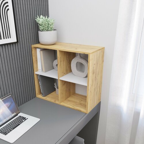 Стеллаж модульный Velardy Cubicus, 69x40x32см, Белый+ Дуб Крафт Золотой