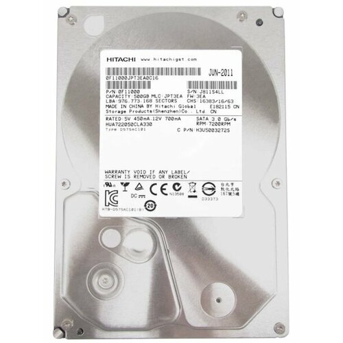 Жесткий диск Hitachi H3U5003272S 500Gb SATAII 35 HDD 5645₽