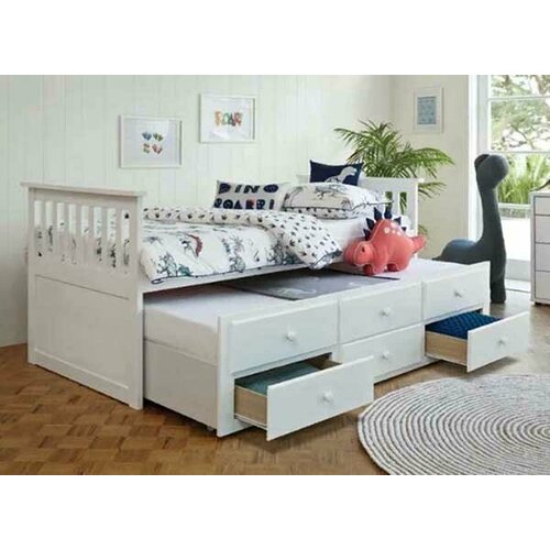 Кровать для 2-х детей выкатная дарина 80х160 белая из массива, ортопедическое дно
