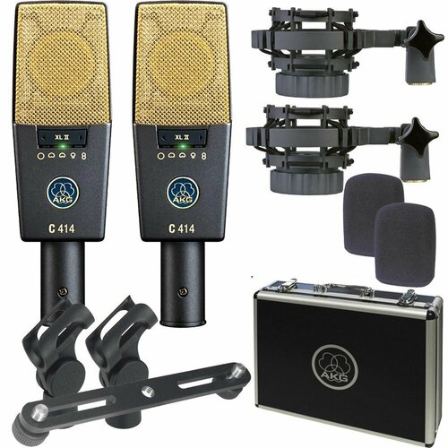 AKG C414XLII Stereo Set - Подобранная стерео пара студийных микрофонов С414XL II золотистый, черный, золотой