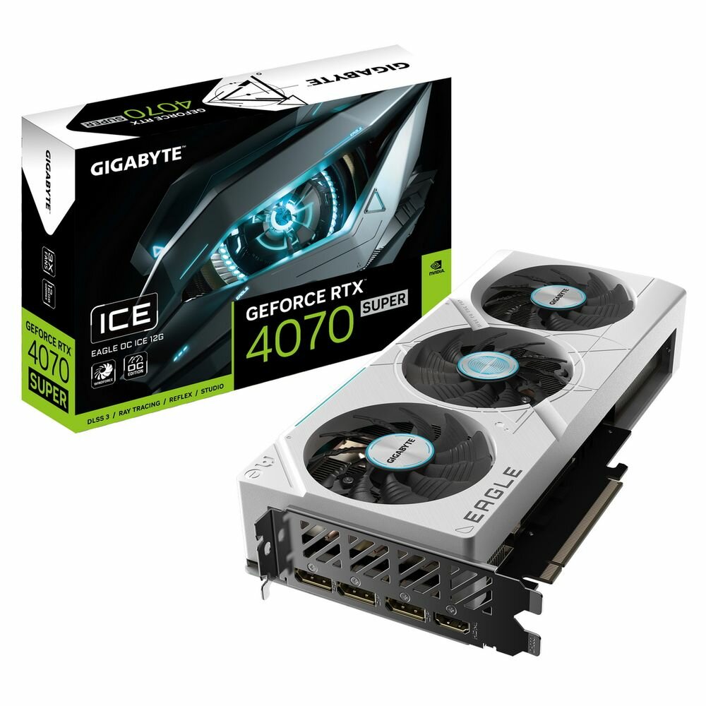 Gigabyte Видеокарта Gigabyte RTX4070SUPER EAGLE OC ICE 12GB GDDR6X 192-bit DPx3 HDMI 3FAN RTL GV-N407SEAGLEOC ICE-12GD