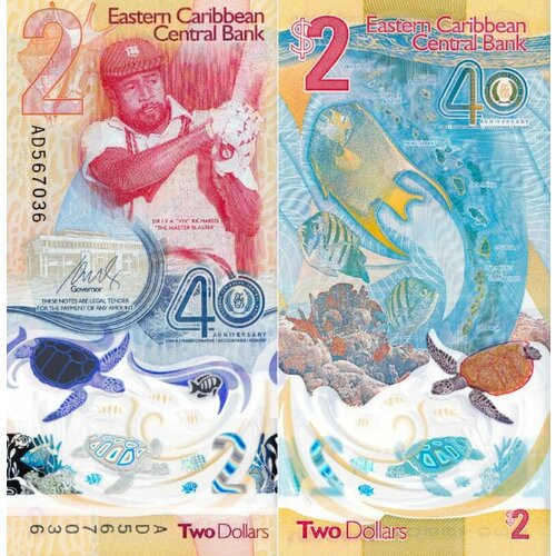 багамские острова 3 доллара 1974 г парусная регата unc Восточно-Карибские острова 2 доллара 2023 (UNC Pick 61)