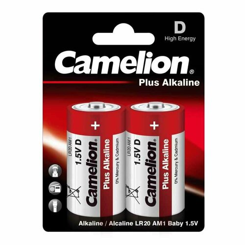 Батарейка Camelion Plus Alkaline 2шт/бл (LR20-BP2, 1.5В) (1654) батарея camelion plus alkaline lr20 bp2 d 20000mah 2шт блистер
