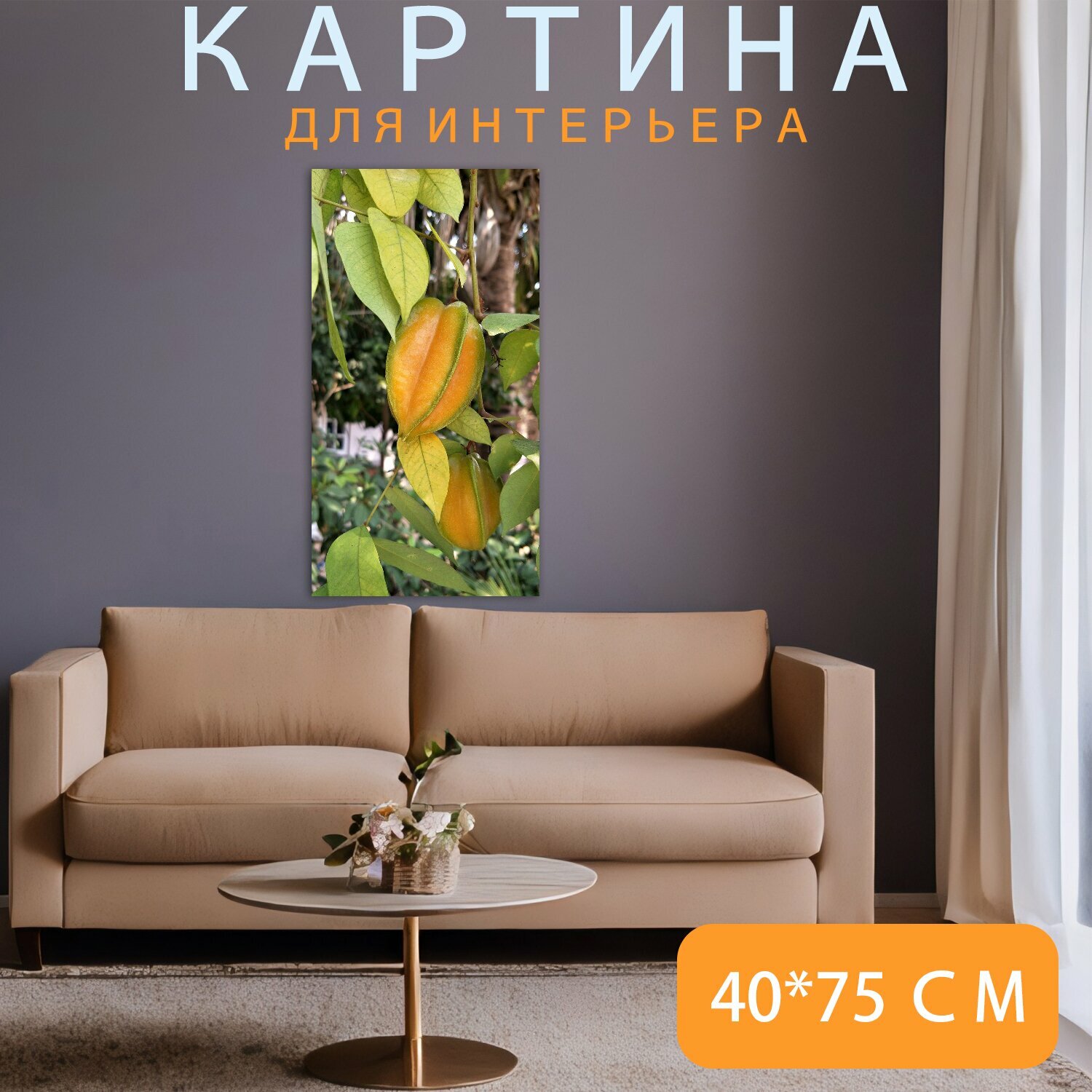 Картина на холсте "Карамбола, карамболь, фрукты" на подрамнике 40х75 см. для интерьера