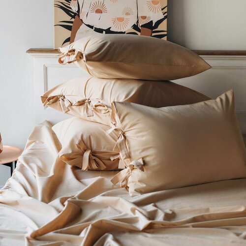 Комплект постельного белья евро наволочки 50x70 простыня 240x260 пододеяльник 200x220 вареный хлопок темно-бежевый Coho Home 14296₽