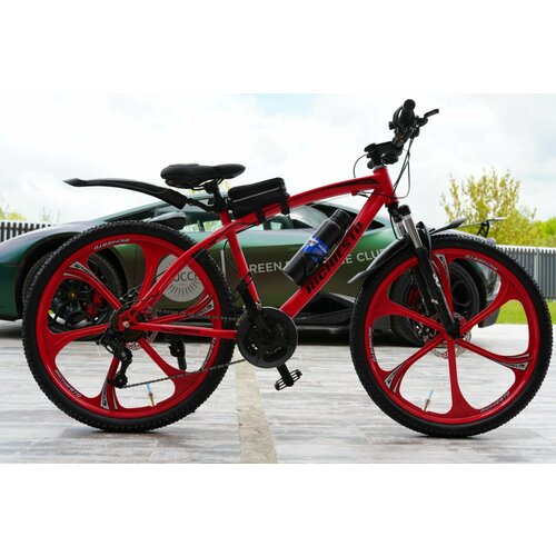 Велосипед горный RICHIESTO на литых дисках 26 дюймов дисковые тормоза рама 185 ярко красный 27700₽