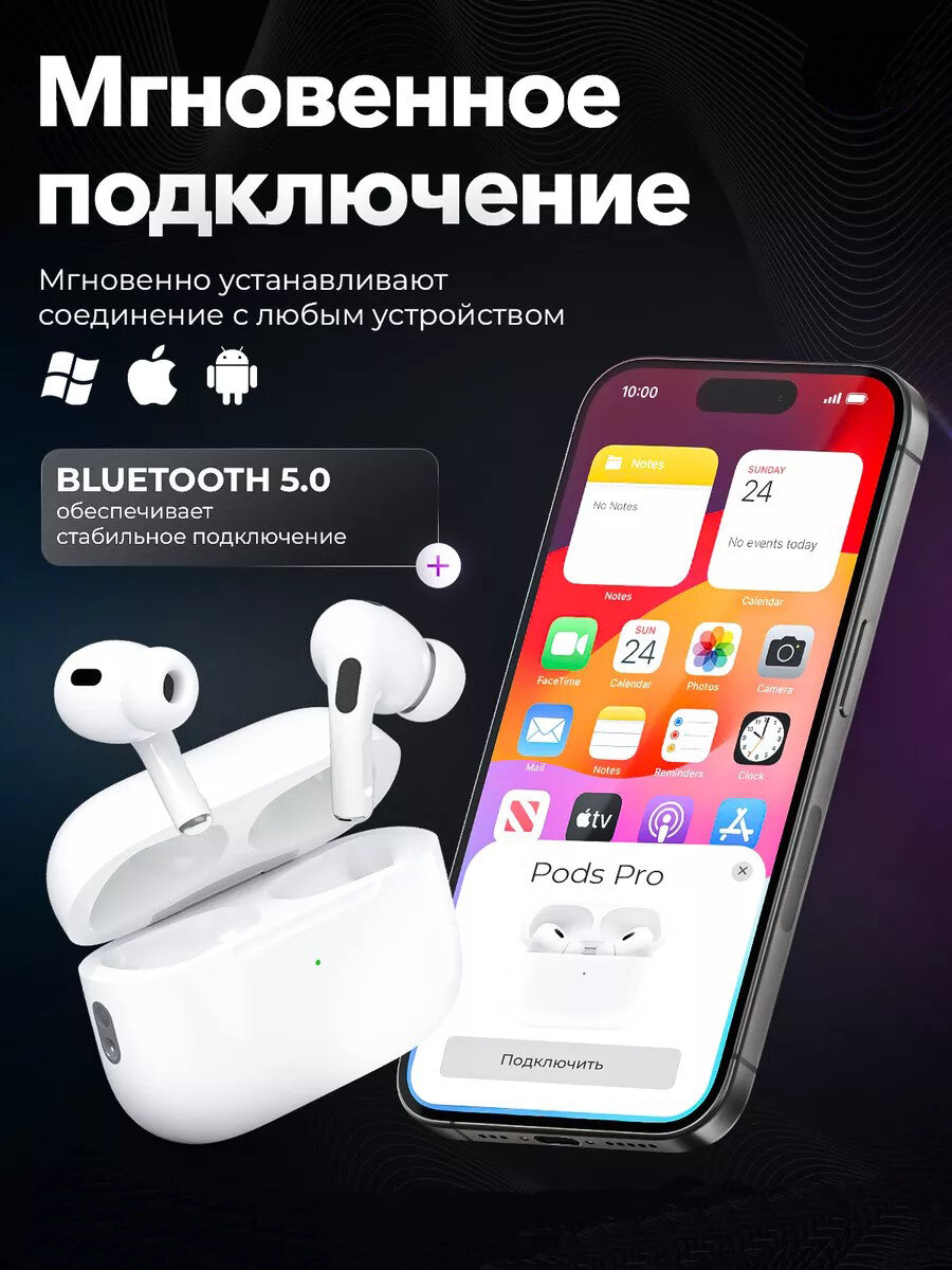 Наушники беспроводные Air Pro 2 для iPhone и Android с микрофоном с шумоподавлением, GPS, блютуз вакуумные для Samsung Xiaomi Honor Oppo Huawei Tecno