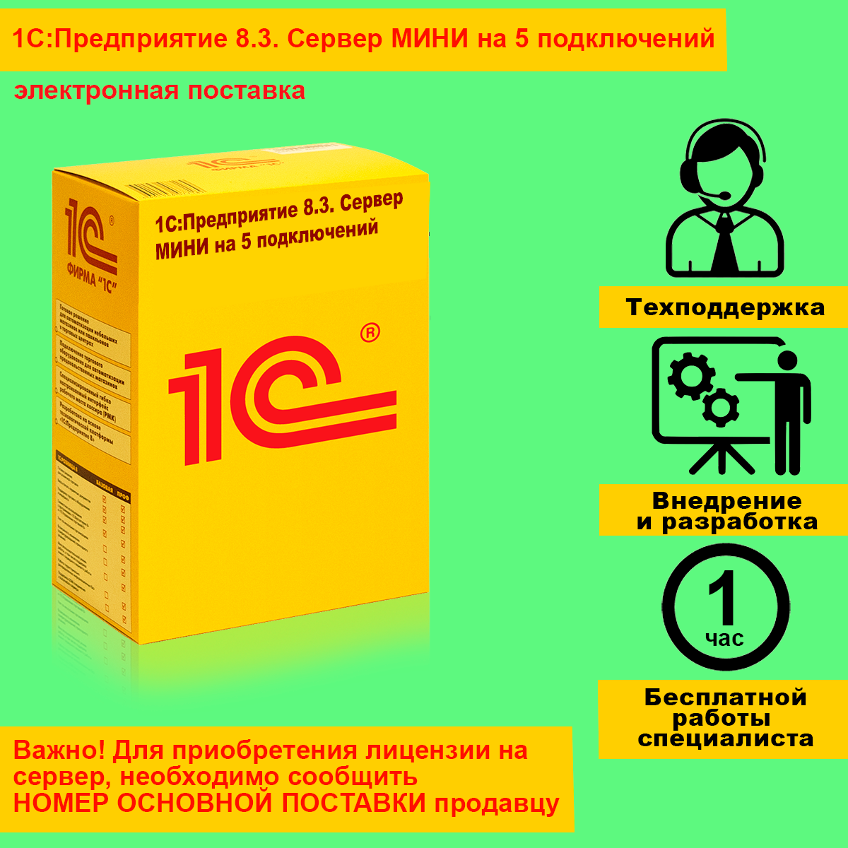 1С: Предприятие 8.3. Сервер мини на 5 подключений. Электронная поставка