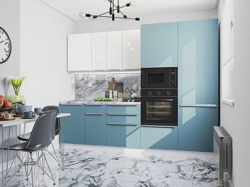 Изображение товара Кухня 2.7 метра Фьюжн-07, Готовый кухонный гарнитур кухня без столешницы 2140*2700*600 Angel, Silky Blue