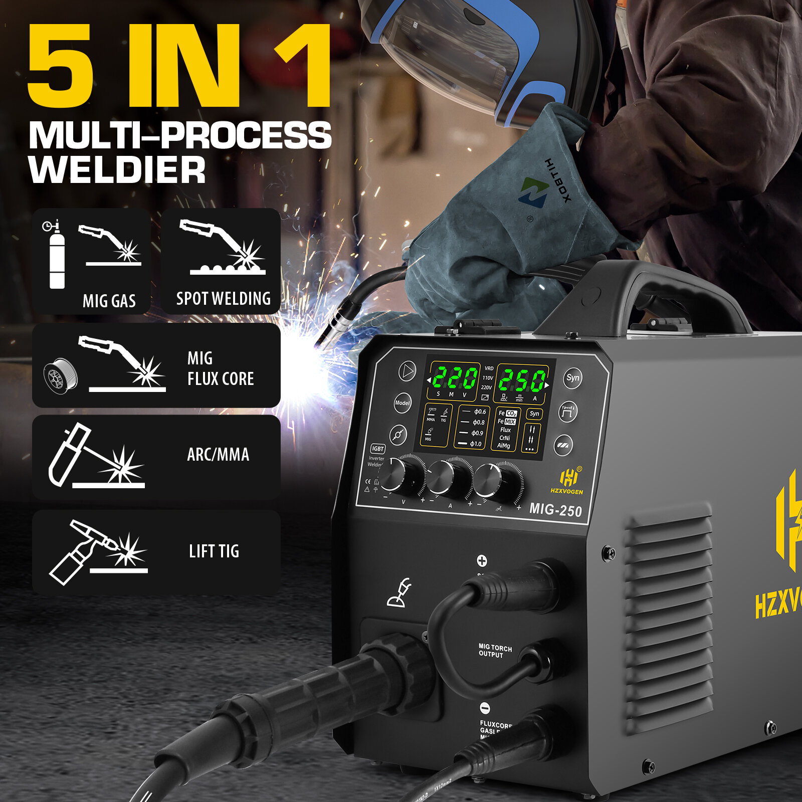 фото Сварочный аппарат полуавтомат HZXVOGEN MIG250 4 в 1 ток 200 ампер