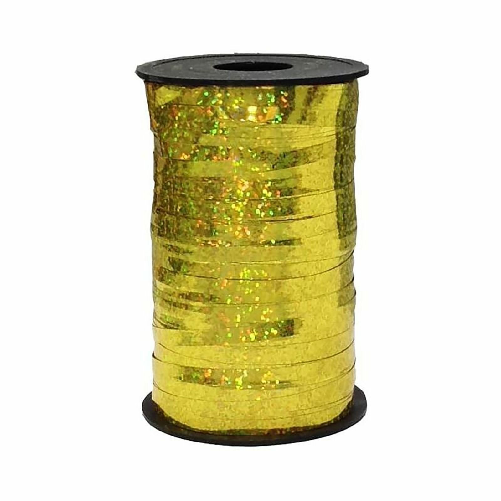 Лента для шаров и подарков / Золото голография / 0,5 см * 200 м