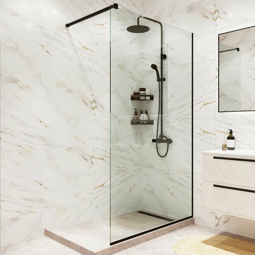 Душевая перегородка Walk In MEBELVANN 1100x2000 черный профиль прозрачное стекло 8 мм