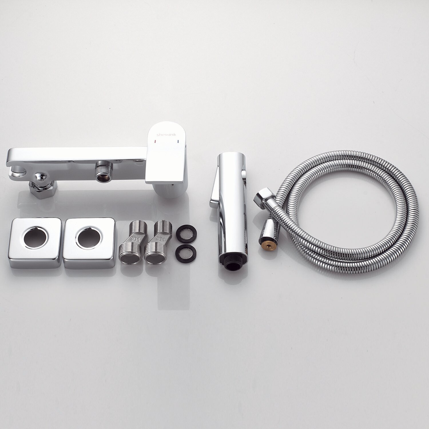 Гигиенический смеситель Shevanik S4105-1, латунь, с лейкой, жесткий шланг, длина излива 45 см — фото 1