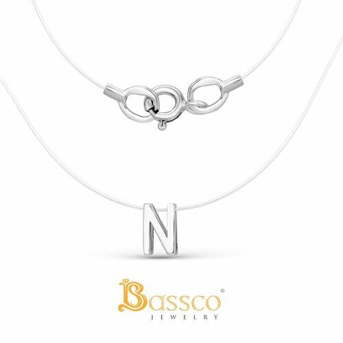 Колье Bassco BASSCO, Серебряное колье на леске, буква N, серебро родированное 925, колье невидимка., серебро, 925 проба, родирование, длина 38 см., бесцветный
